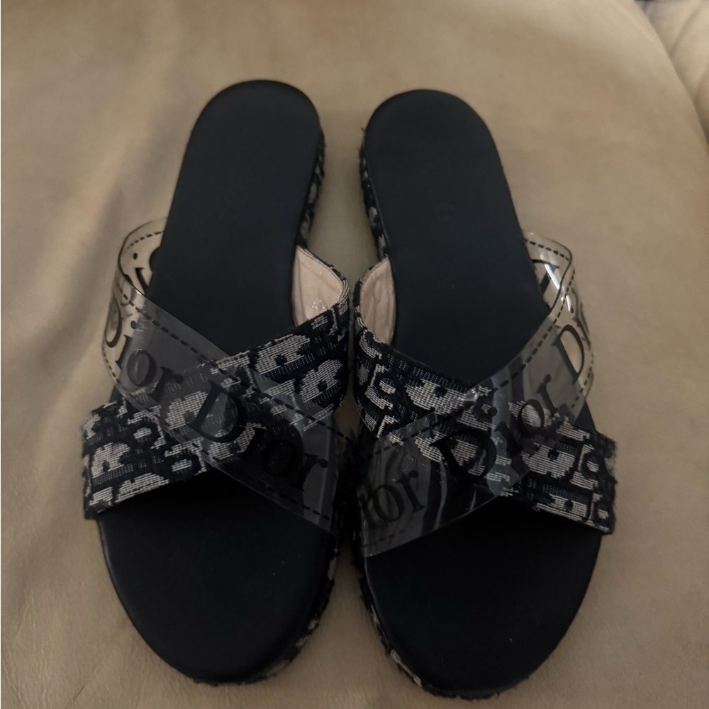 Dior Black and Gray Logo Slide Sandals